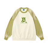 Men Hoodie Color-Block Raglan Sleeves Inkjet Sweater Flocking Letter Embroidery Pullover Loose