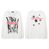 Men Long Sleeve Shirt Graffiti Necklace Personalized Couple Long Sleeve T-shirt Bottoming Men and Women