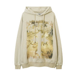 Men Hoodie Cross Printed Hoodie Men's Washed Distressed Loose Pullover Hoodie