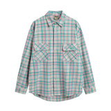 Men Long Sleeved T Shirt Plaid Long Sleeve Shirt Men's Casual Loose Spring and Autumn Embroidered Shirt Coat