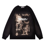Men Hoodie Graffiti Inkjet Printed Bottoming Shirt round Neck Sweater