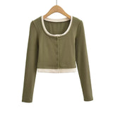 Women T-shirt round Neck Contrast Color Top Female Short-Sleeved T-shirt