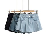 Women Skirt Denim Autumn Vintage Distressed A- line Skirt