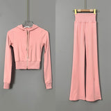 Women Long Sleeve Shirt Sports Style Cropped Hoodie Casual Pants Autumn