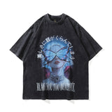 Men T Shirt Washed Distressed Printed Short Sleeve Men and Women Couple