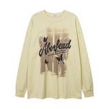 Men Long Sleeve Shirt Vintage Print Long Sleeve T-shirt Men and Women Vibe Idle Style round Neck