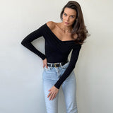 Women Jumpsuit Long Sleeve Cross Slim High Waist off-the-Shoulder Jumpsuit