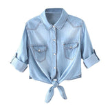 Women T-shirt Denim Shirt Female Lady Short Coat