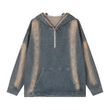 Men Denim Jacket Hooded Sweater Men's Washed Distressed Pullover Denim Clothing Autumn