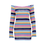 Women Dresses Autumn Sexy Contrast Color Striped Long Sleeve Slim Fit Dress