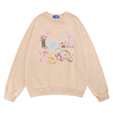 Men Hoodie Washed Distressed Printed Sweater Men's round Neck Loose Crew Neck Top Spring and Autumn