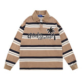 Men Hoodie Loose Long Sleeve Polo Shirt Casual Striped Embroidered Letter Lapel Pullover Sweater