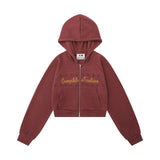 Women Hoodie Letter Cropped Hoodie Loose Long Sleeve Cardigan Jacket
