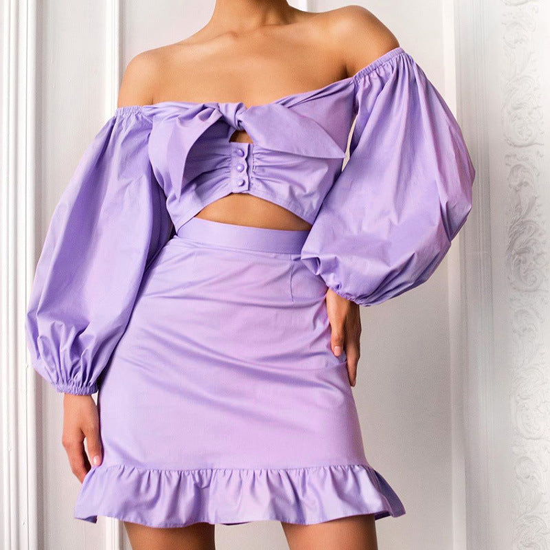Women Co-Ord Set Women's Summer Puff Sleeve Hip Skirt