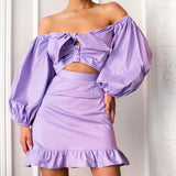 Women Co-Ord Set Women's Summer Puff Sleeve Hip Skirt