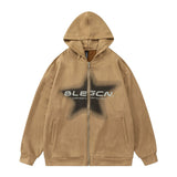 Men Hoodie Inkjet Five-Pointed Star Cardigan Hoodie