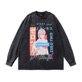 Men Long Sleeve Shirt Cartoon Anime Print Distressed Long Sleeve T-shirt for Men and Women