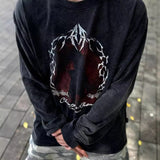 Men T-shirts Long Sleeve Bottom T-Shirt Old Black Cotton