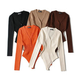 Women T-Shirt Spring V-neck Long-Sleeved Knitted Jumpsuit for Women