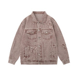 Men Denim Jacket Butterfly Paste Cloth Embroidery Denim Jacket Men's Washed and Worn Coat