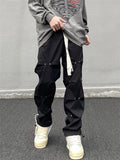 Men Sweatpants Pleated Design Braided Rope Skinny Straight Casual Trousers