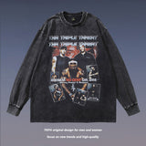 Men Long Sleeve Shirt Figure Washed Distressed Long Sleeve T-shirt Men and Women Hiphop Vintage Loose