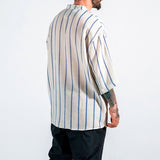 Men Shirt Casual Men's Stand Collar Striped Loose