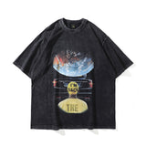 Men T Shirt Distressed Printed Short-Sleeved T-shirt Male and Female Personality Washed Loose
