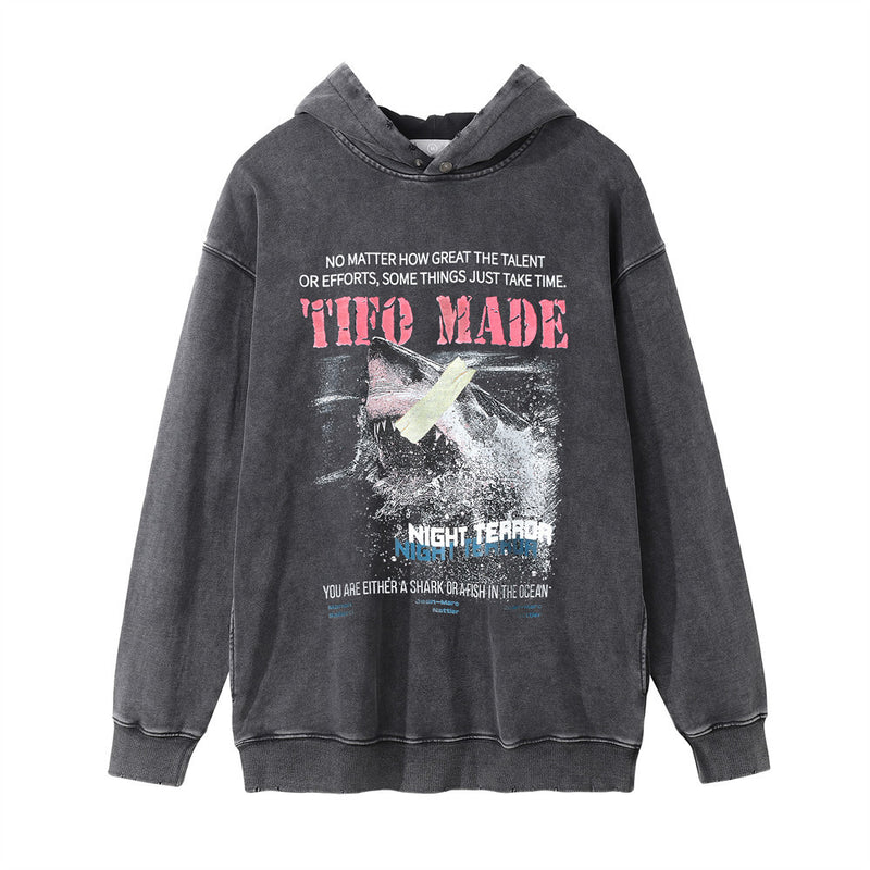 Men Hoodie Washed Vintage Printed Hoodie Men