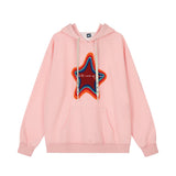 Men Hoodie Flocking Embroidery Five-Pointed Star Hooded Loose Sweater