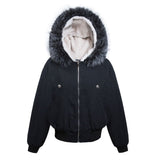 Unisex Down Jacket Men's and Women's Winter Fur Collar Hooded Padded Jacket