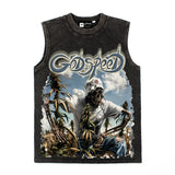 Hip hop tank top american blue sky and white clouds skull planting printing vest vest high street loose sweatshirt