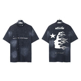 Men's short-sleeve t-shirt - washed print with hotfix rhinestones - premium cotton - high quality