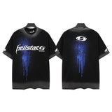 Men's t-shirt short-sleeved washed hot diamond printing g pure cotton hip hop street printing