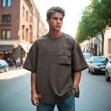 Men T Shirts Vintage Pocket Short Sleeve