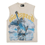 Hip hop tank top - american streetwear hip hop statue of liberty print tank vest summer sleeveless t-shirt
