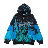 Hip-hop hoodie american street liberty statue of liberty printing terry hooded sweatshirt washed distressed retrolooseoutwear