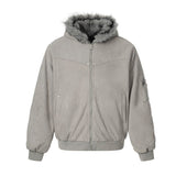 Unisex Down Jacket Winter Fleece Collar Double Sided Hooded Jacket