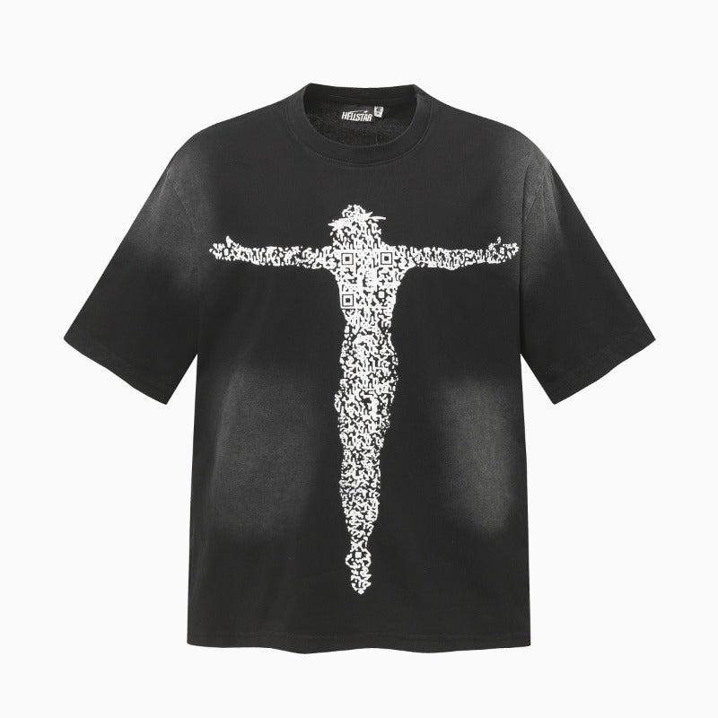 Men's t-shirt, hip-hop print, 100% cotton, printed, washed