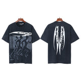 Men's short-sleeve t-shirt - washed print with hotfix rhinestones - premium cotton - high quality