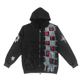 Hip-hop hoodie american high street plaid cut out holes washed distressed zipper hooded sweatshirt hoodie outwear