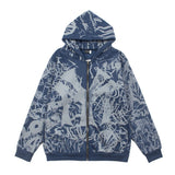 Hip-hop hoodie american street high street retro hip-hop rap graffiti all-over printed red dragon embroider zipper hooded sweatshirt