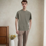 Men T Shirts Retro Washed Distressed Loose
