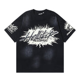 Men's short-sleeve t-shirt - washed print with hotfix rhinestones - premium cotton - high quality