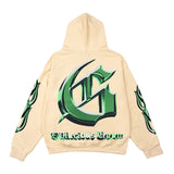 Hip-hop hoodie american street rock retro tv printing washed and distressed trendy terry hooded sweatshirt