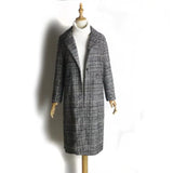 Plaid Trench Coat Autumn Winter Retro Houndstooth Design Mid-Length Woolen Coat