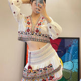 Women Skirt Summer Women's Contrast Color Embroidery Top and Skirt