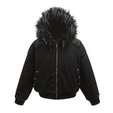 Unisex Down Jacket Winter Fur Collar Vintage Lamb Down Warm Padded Jacket