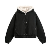 Unisex Down Jacket Winter Fleece Vintage Thermal Hooded Fur Collar Jacket