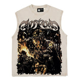 Hip hop tank top american high street retro hip hop street welding motorcycle mechanical style printing vest sweatshirt